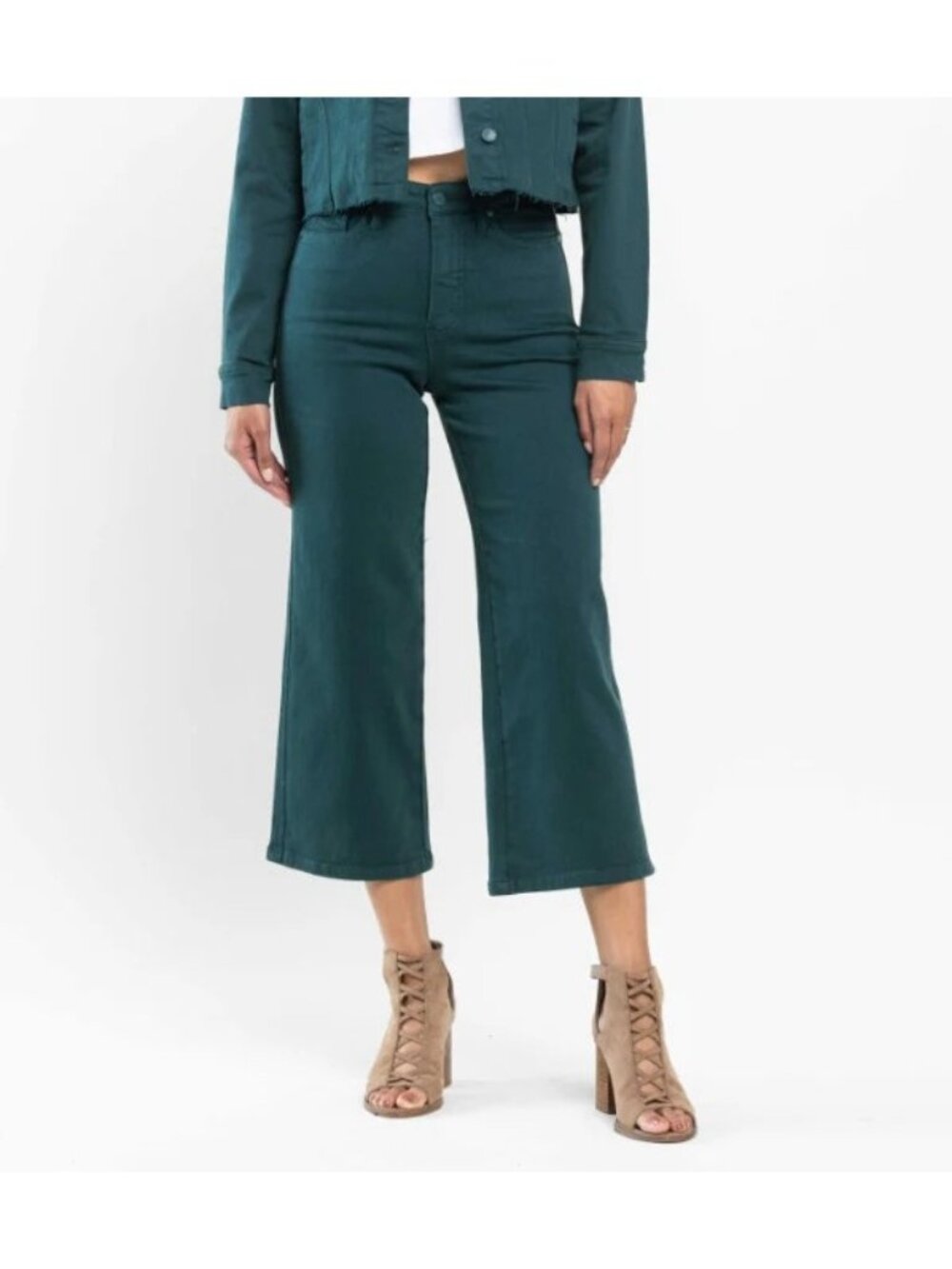 Judy Blue Women's Garment Dyed Wide Leg Crop Jeans Teal Blue Green Size 5 27